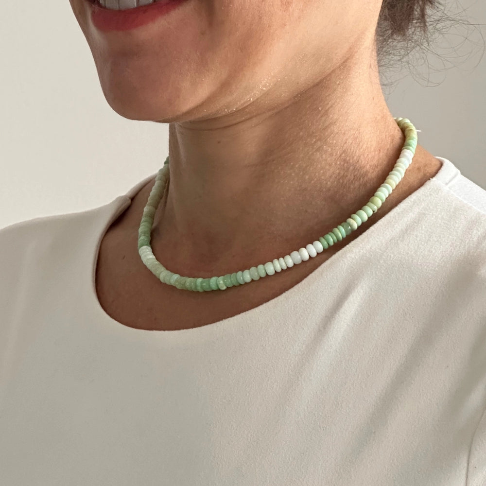 Natural green ombre earthy Peruvian Opal beaded necklace