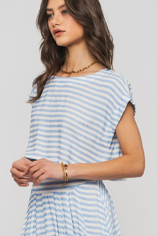 Blue horizontal stripe relaxed fit crop top