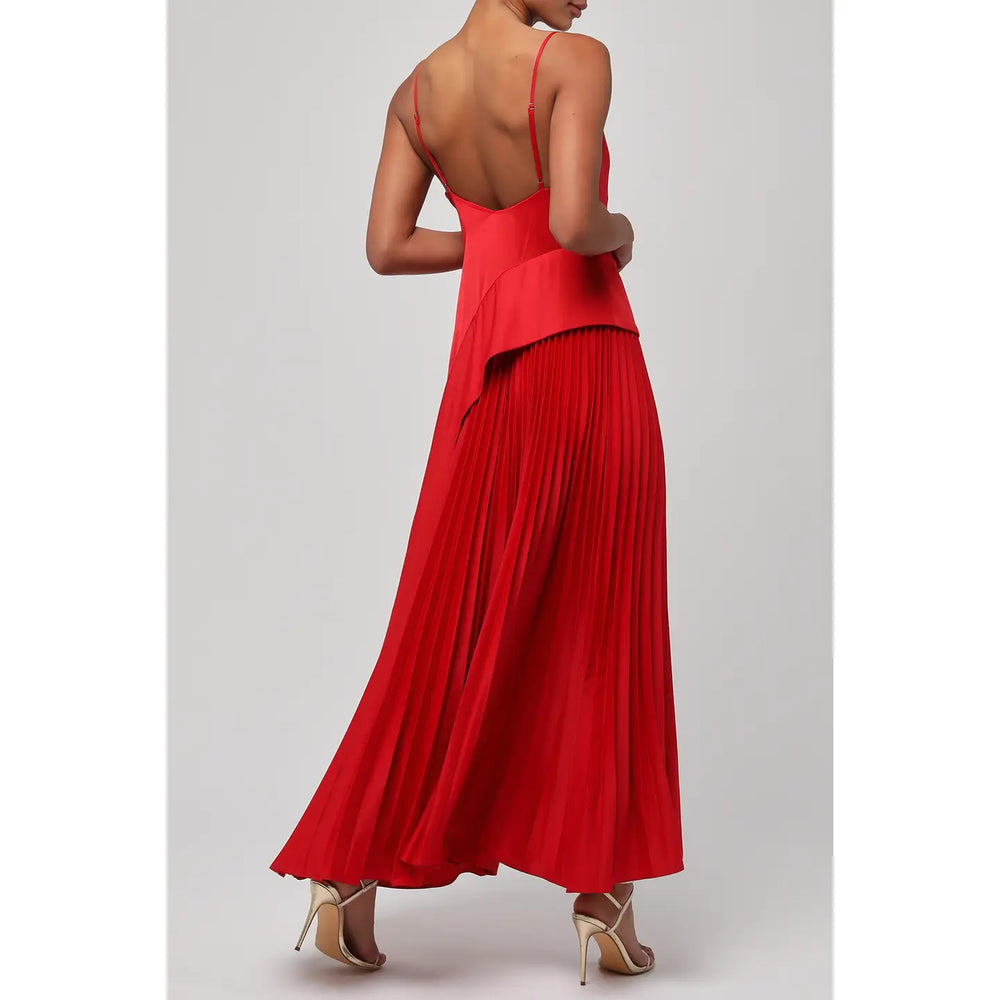 Red pleated  maxi dress