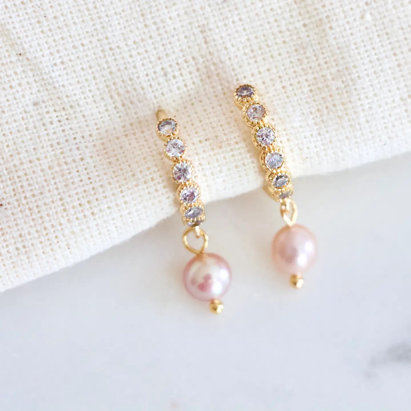 Mesa Blue Zircon Blush Pearl Drop Huggie Earrings