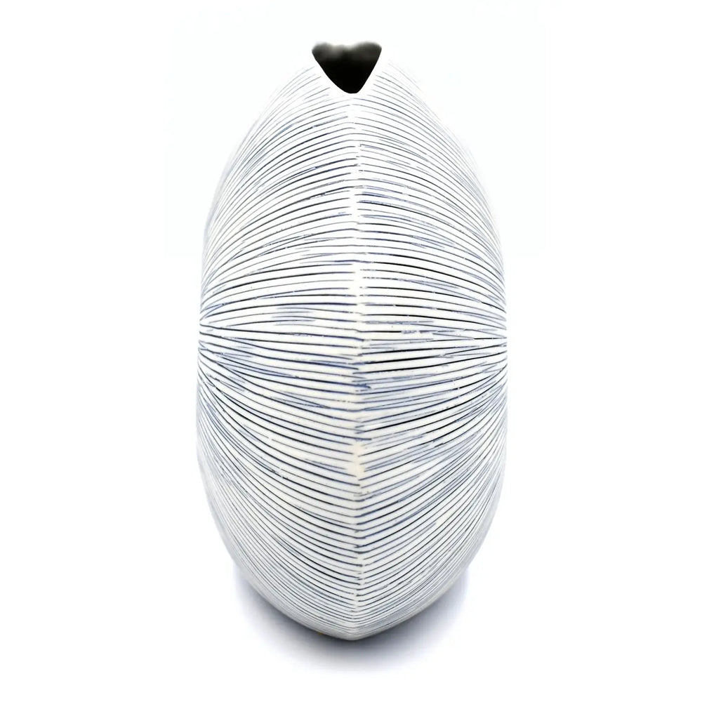 Side view of the Diva Round Blue White Porcelain Bud Vase by Art Floral Trading