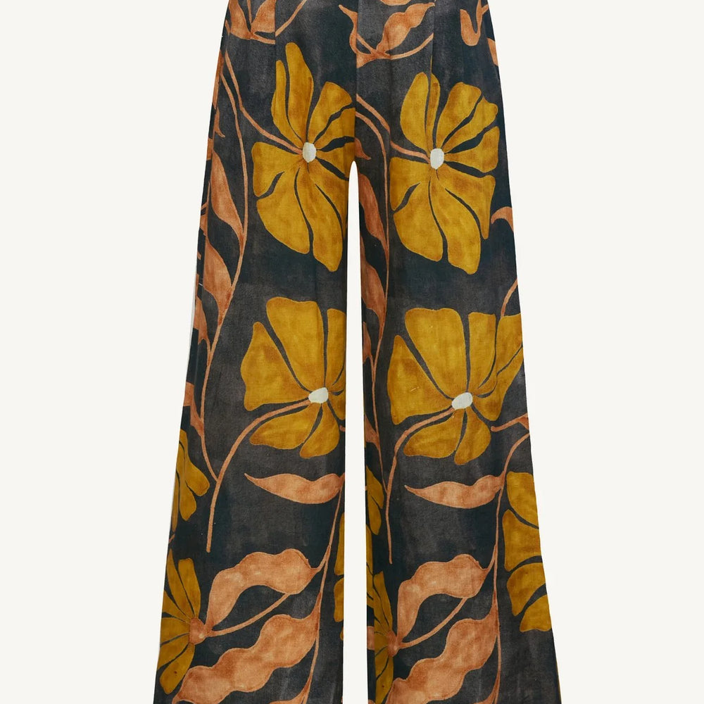 
                      
                        Bold floral print wide leg pants
                      
                    