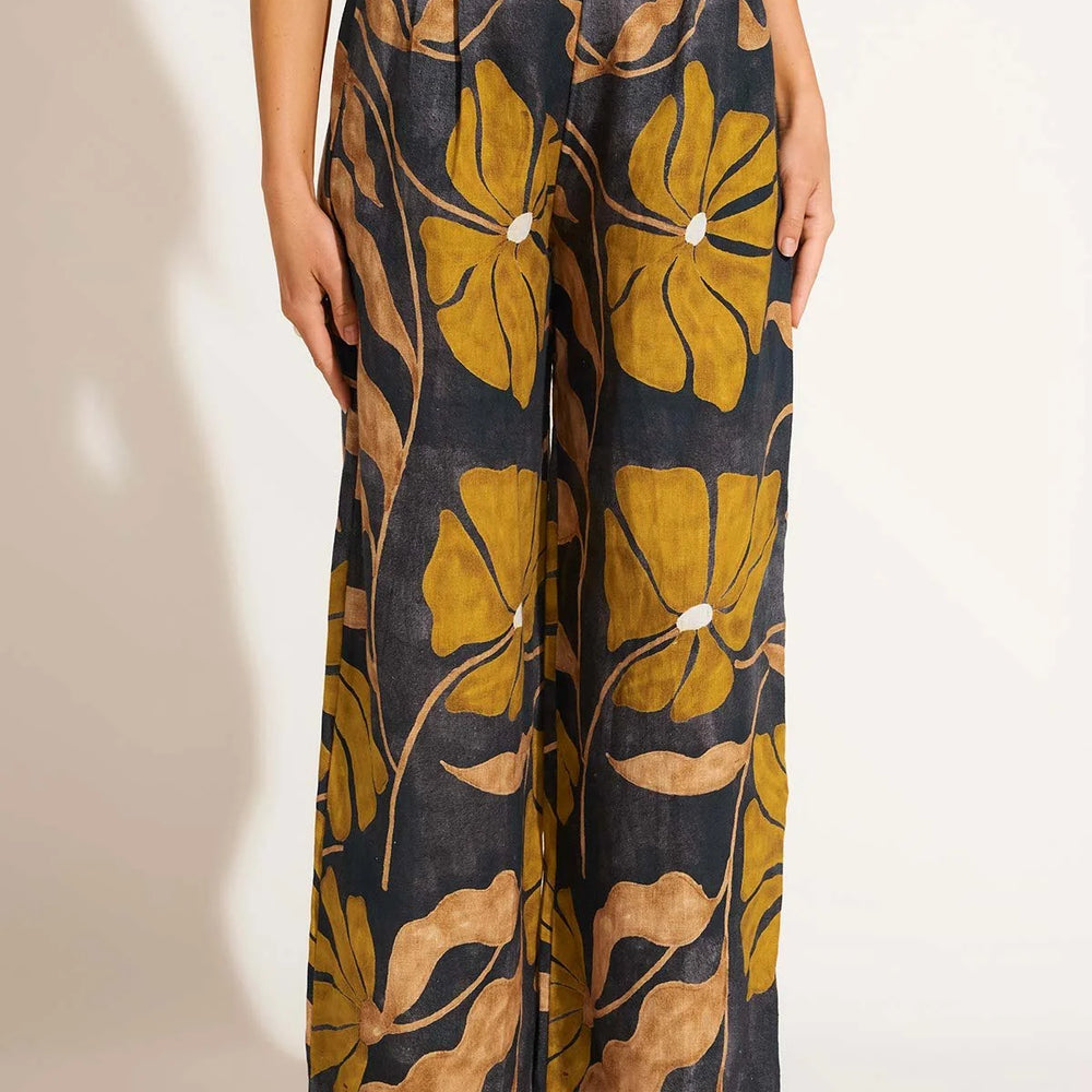 
                      
                        Bold floral print wide leg pants
                      
                    