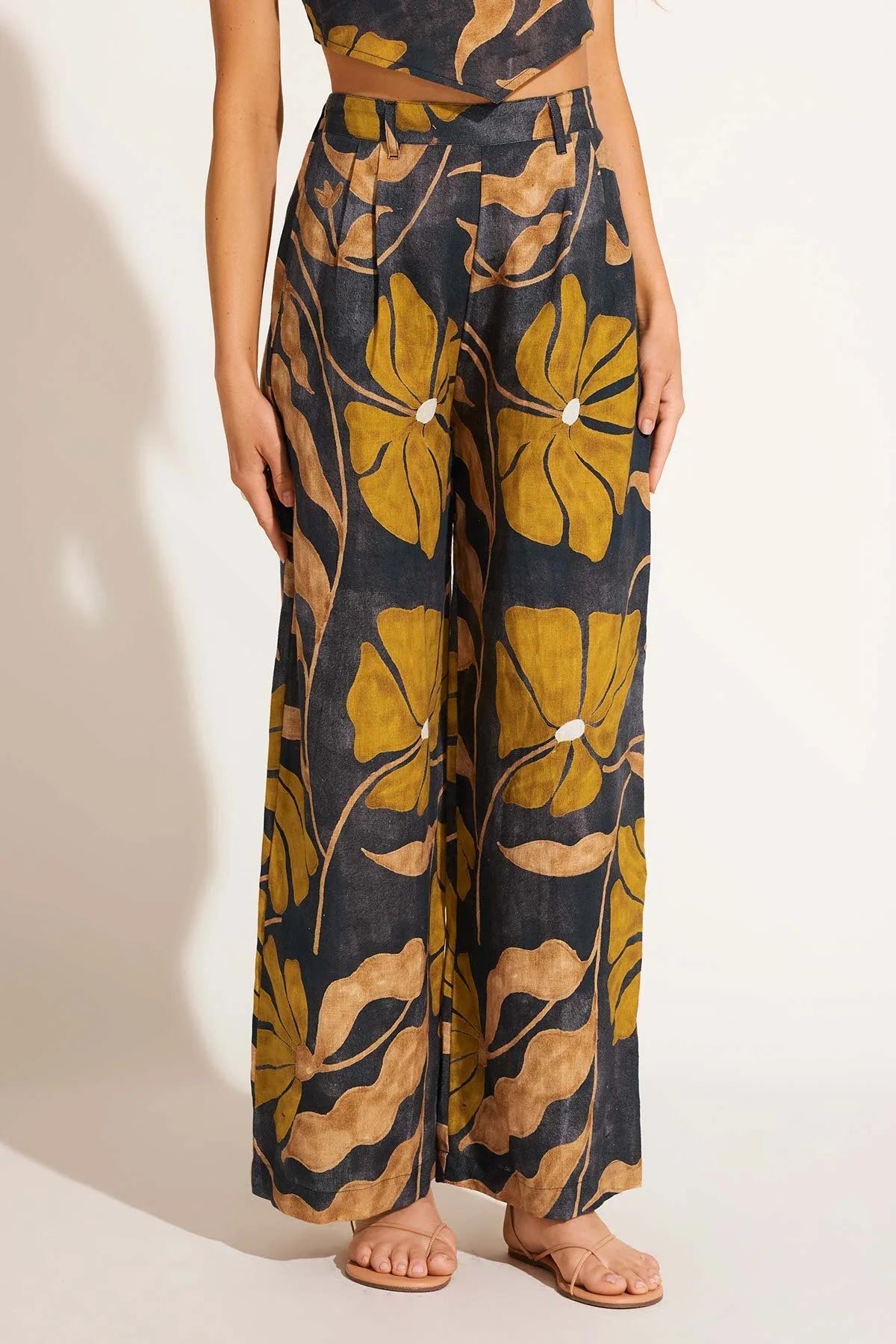 Bold floral print wide leg pants