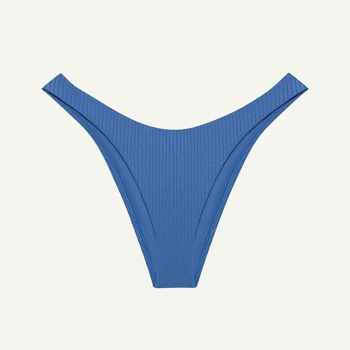 Vitamin A California High Leg Bikini Bottoms in Chambray Blue EcoRib