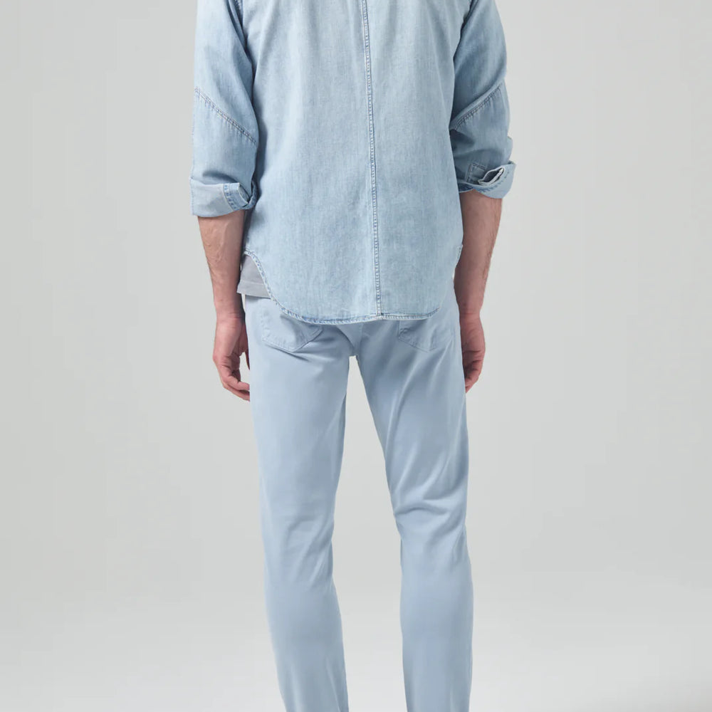 Back view of The Citizens Of Humanity London Tapered Slim Stretch men's pant in the color Seagull