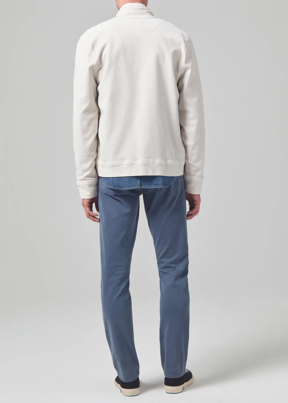 Back view of the muted blue London Tapered Slim Stretch Men's Pant from Citizens of Humanity