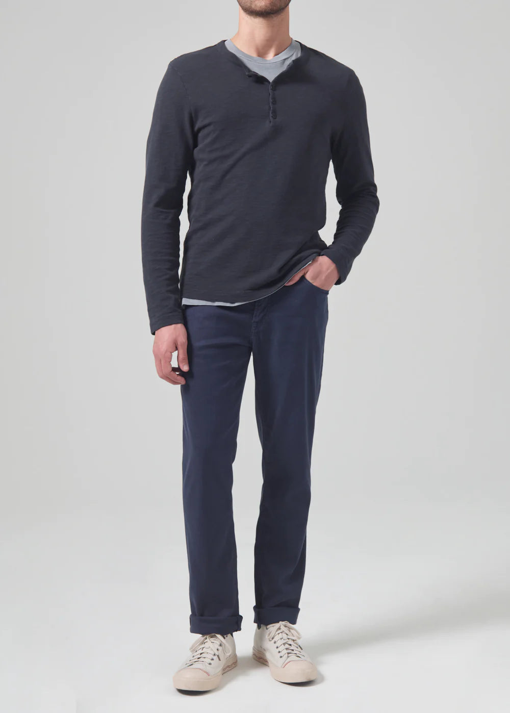 Front view of the Citizens Of Humanity Dark Navy Gage Slim Straight Stretch Linen