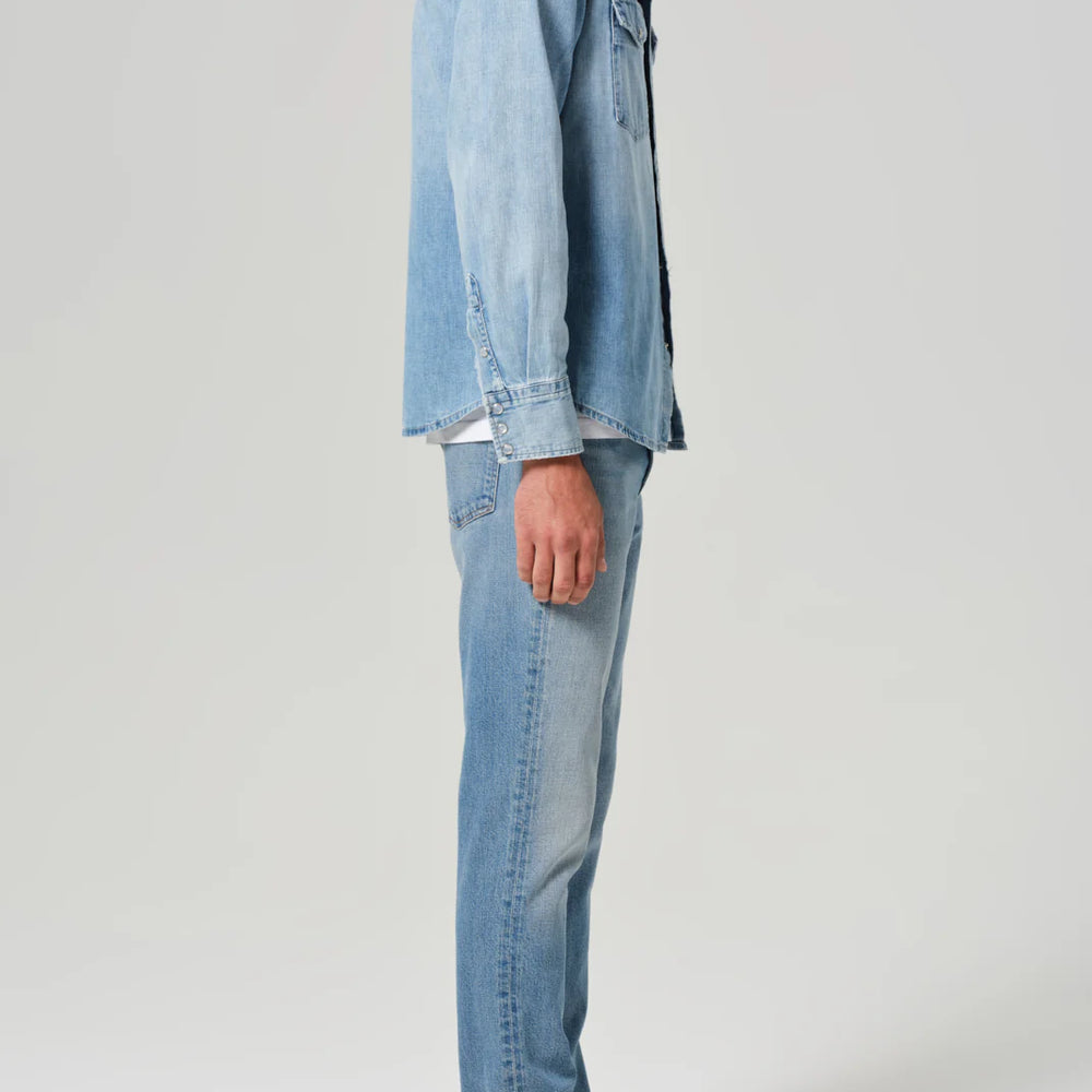 
                      
                        The Bauhaus wash by Citizens of Humanity is a medium to light indigo wash with fading throughout 
                      
                    