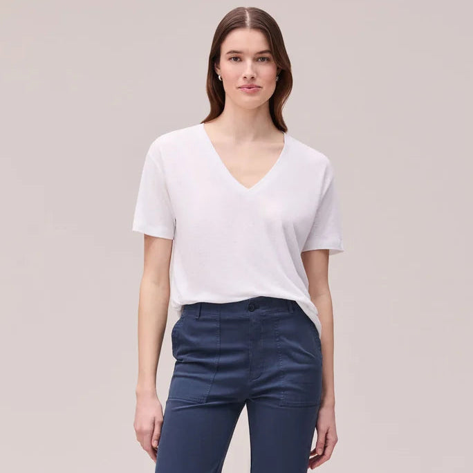 Richer Poorer The Linen Jersey V Neck Tee in White