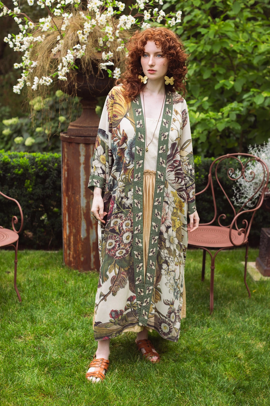 Front view of the Love Grows Wild Floral Bamboo Kimono Duster Robe by Market of Stars