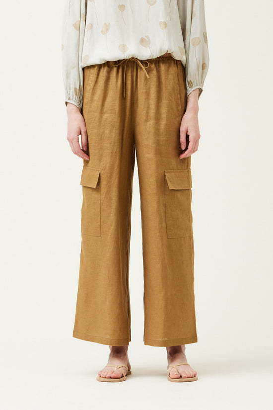 Carlton Linen Cargo Pants - Brown Olive