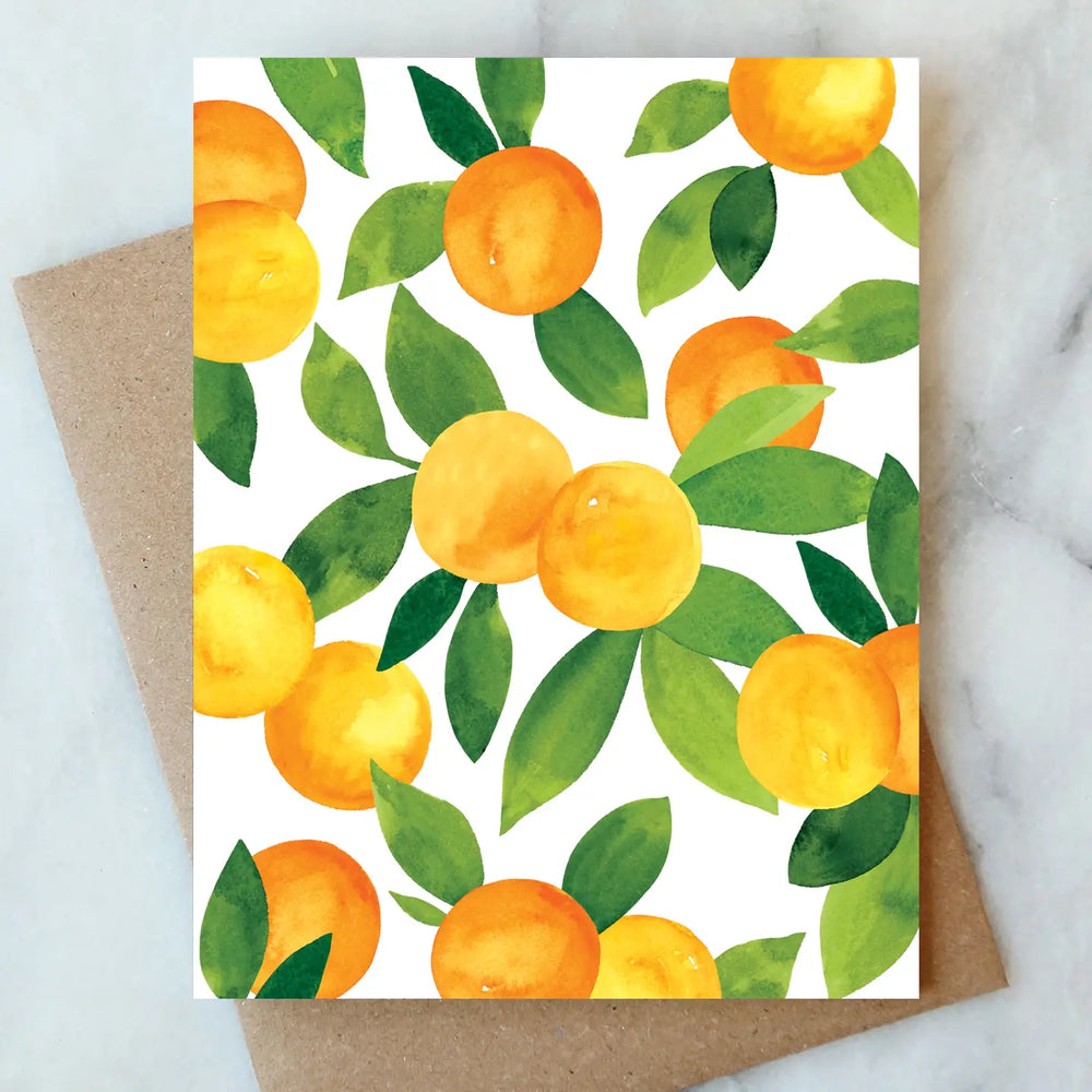 The Oranges Blank Greeting Card by Abigail Jayne Design at Harbour Thread. 