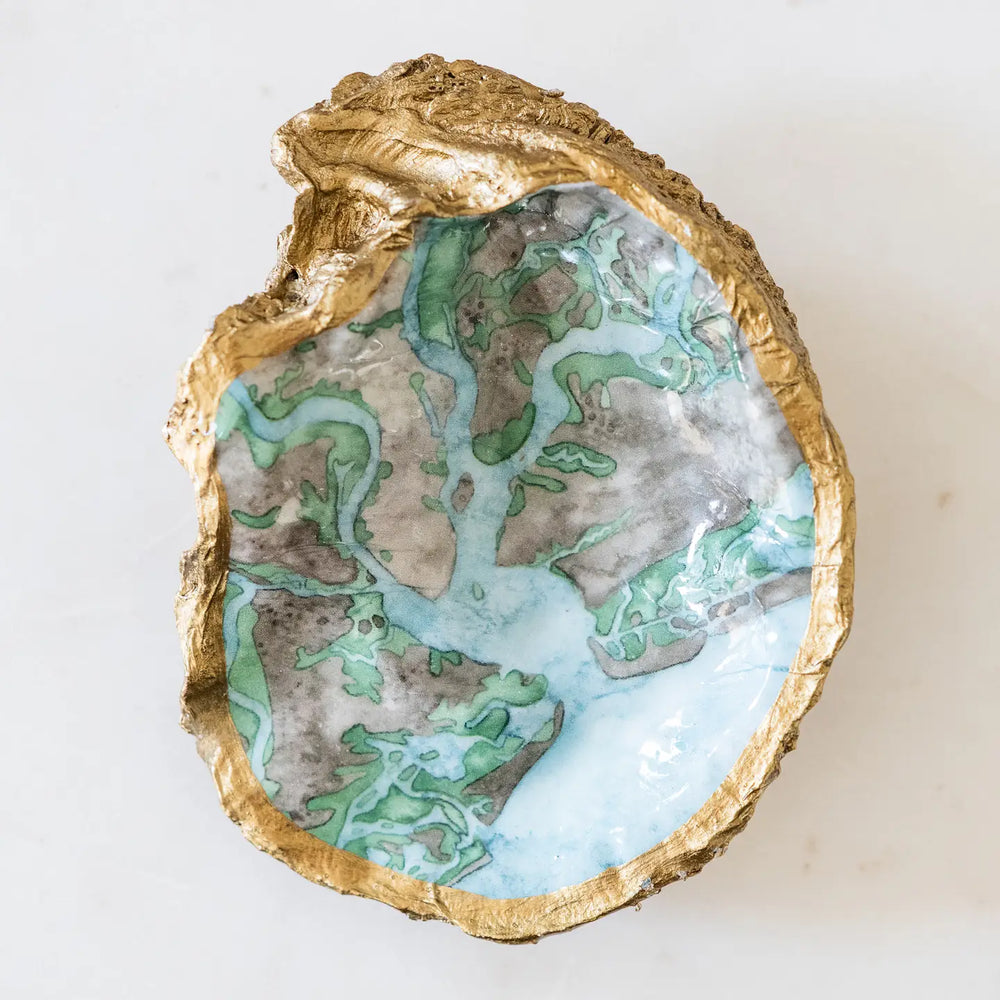 The Charleston Map Decoupage Oyster Jewelry Dish by Grit and Grace Studio