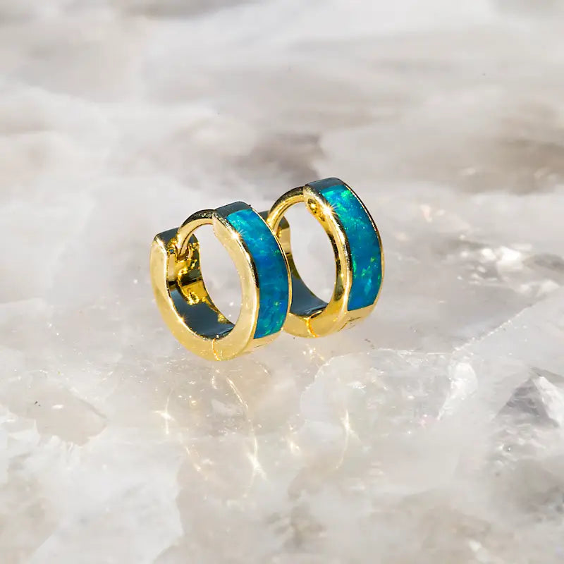 Native Gem's Shay Huggie Earrings in Blue Opal