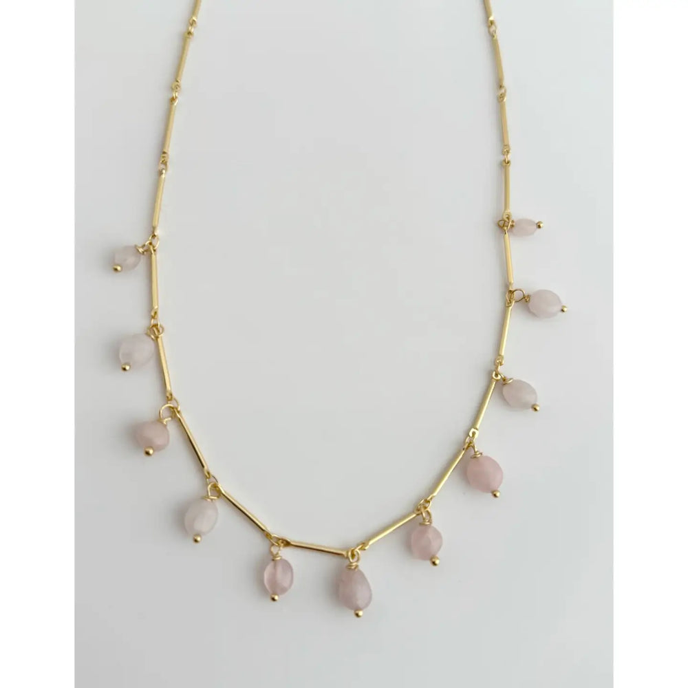 18K gold Filled link chain Necklace featuring dangling rose quartz stones
