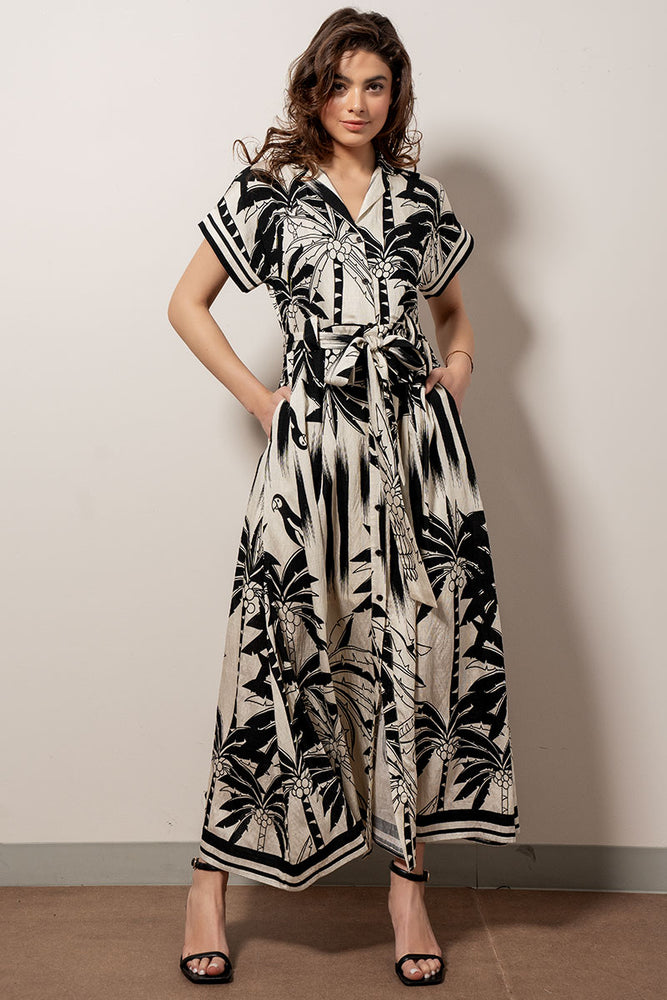 Vacation Palms Button-Down Maxi Dress
