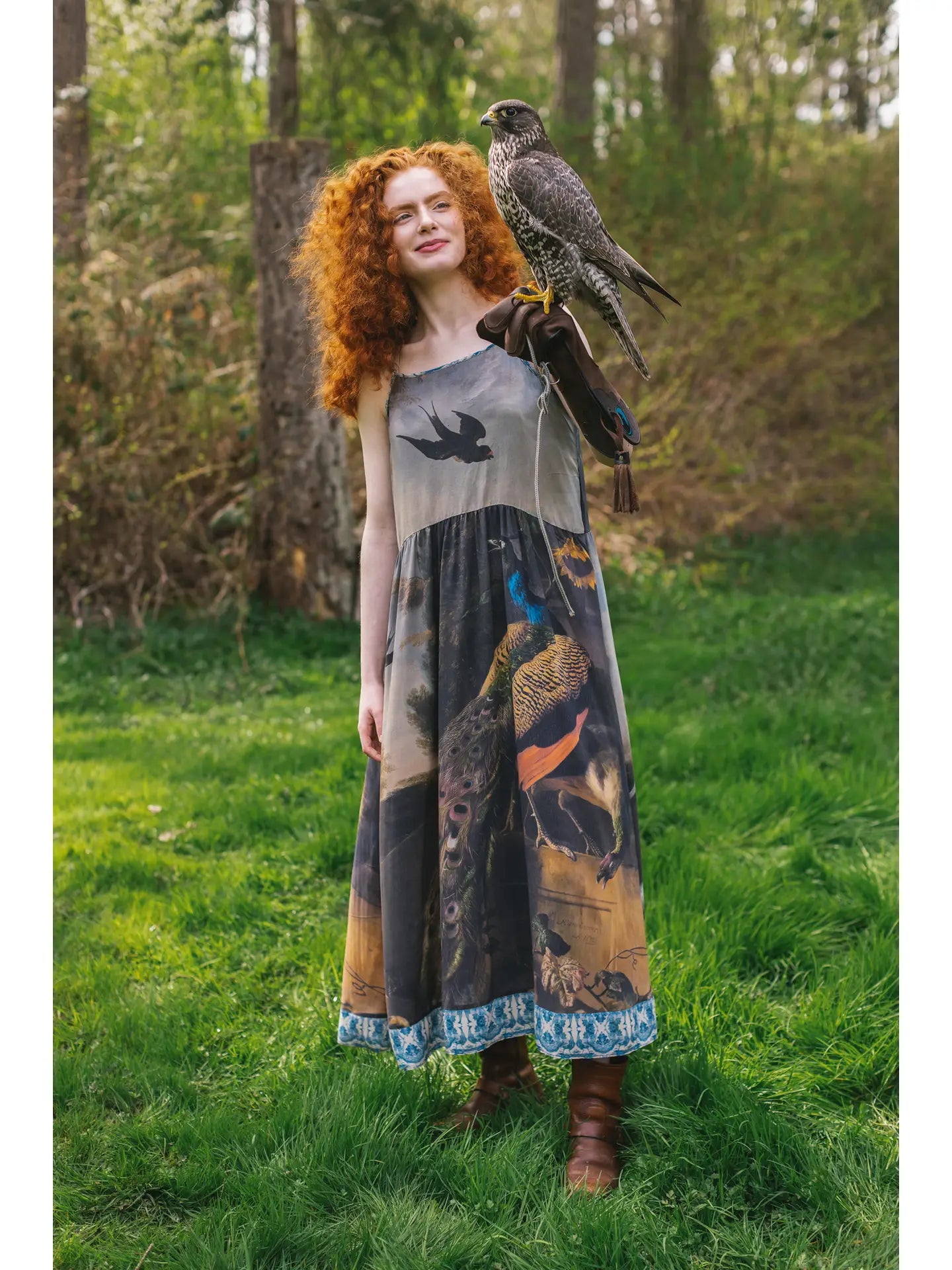 The Wild Beauty Peacock Print Slip Dress by Market of Stars worn with the bird design