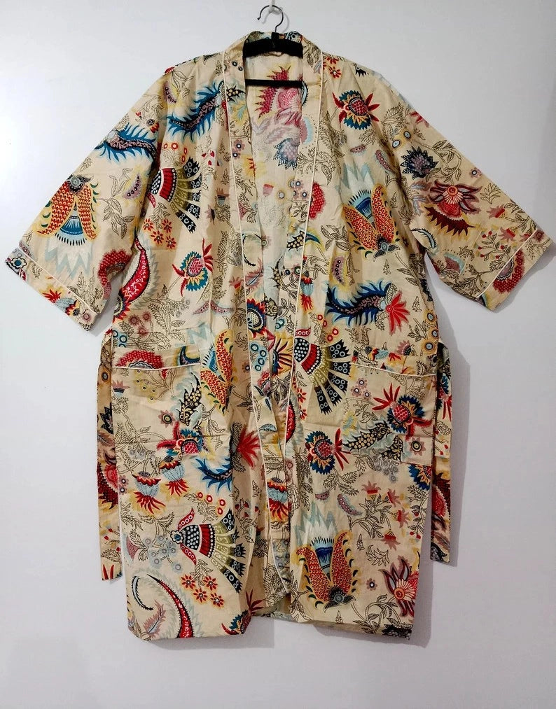 Front view of the Indian Block Print Kimono Robe