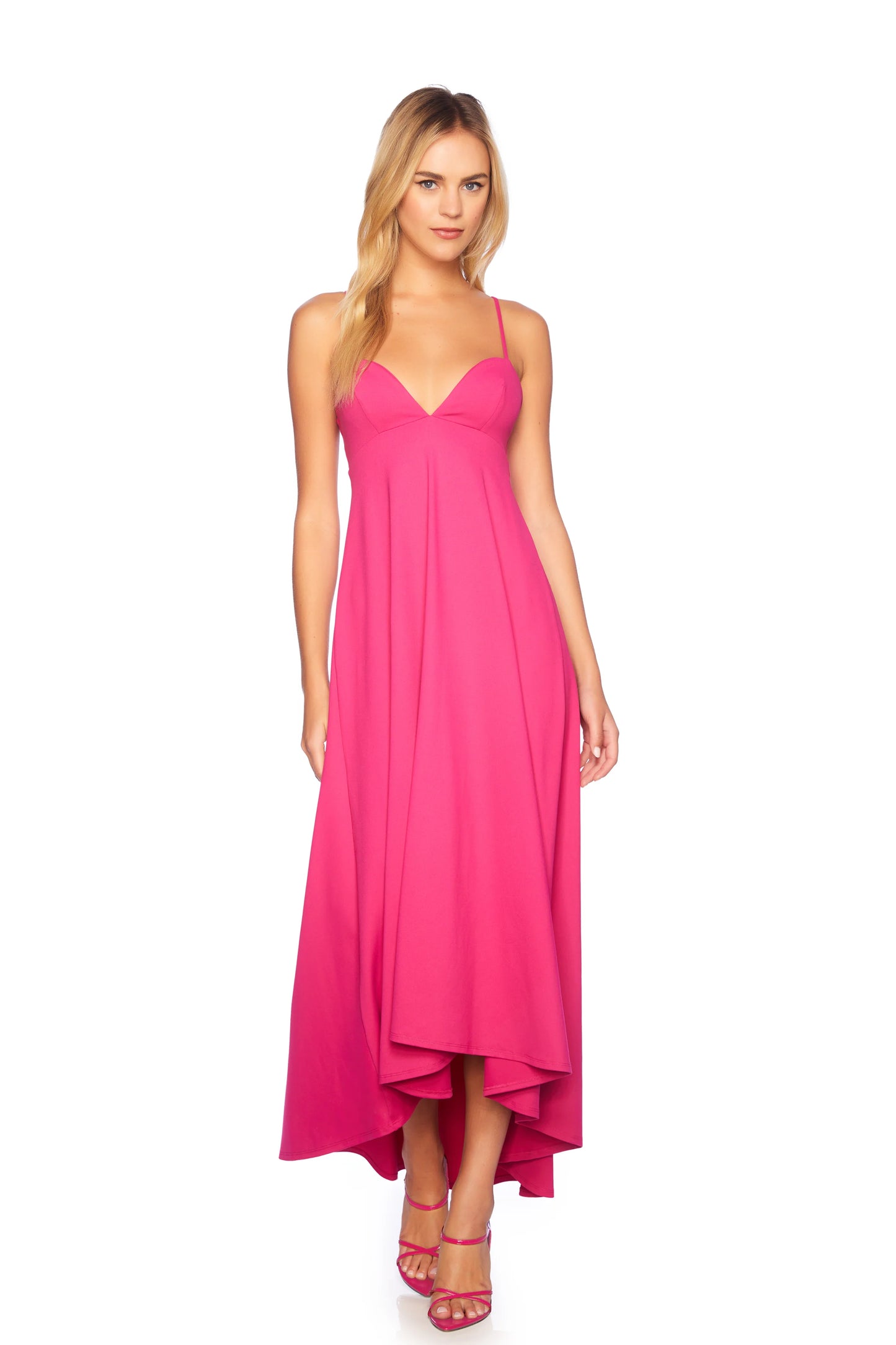 The Sweetheart String High Low Dress in the color Peony, by Susana Monaco