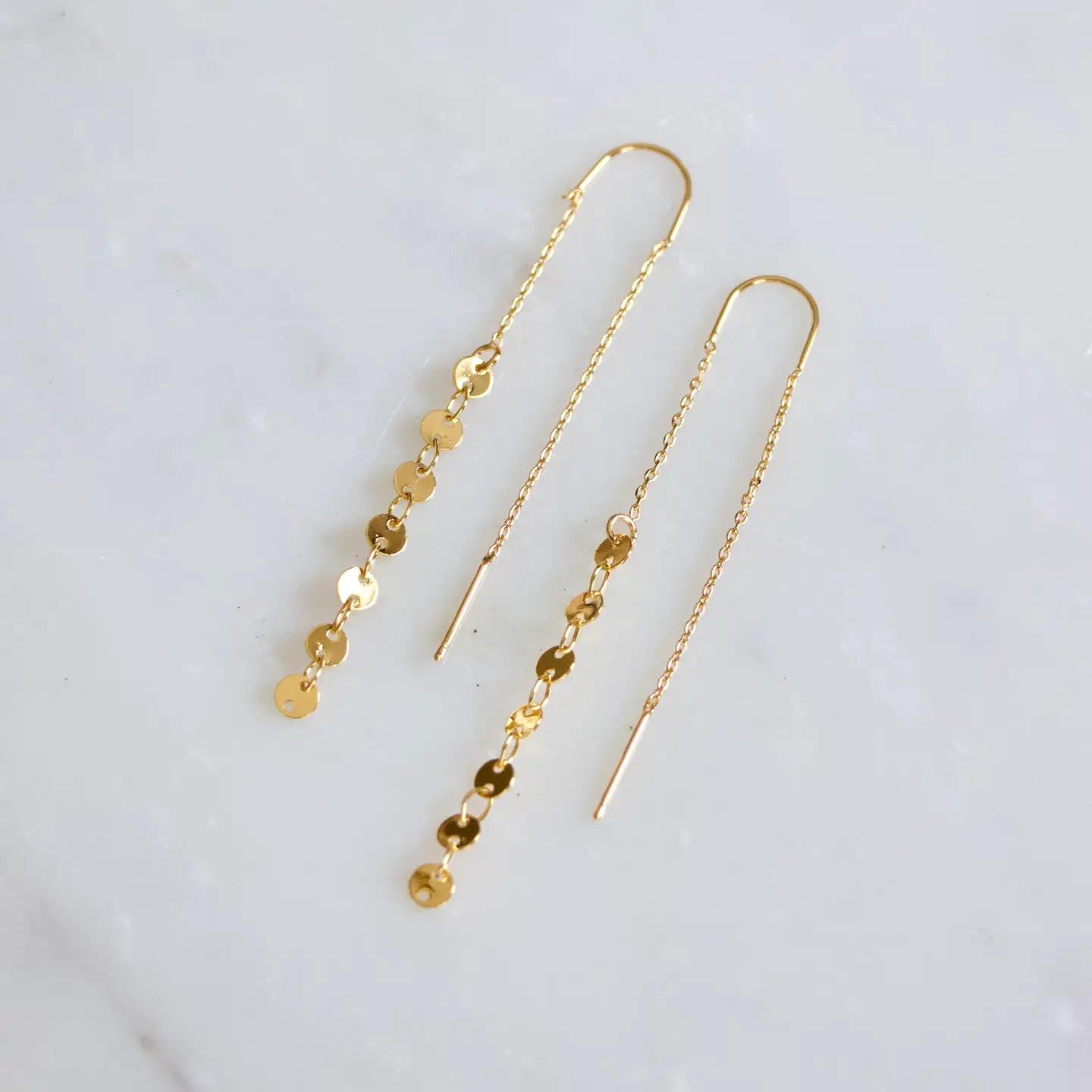 The Gold Coin Threader Earrings by Mesa Blue.