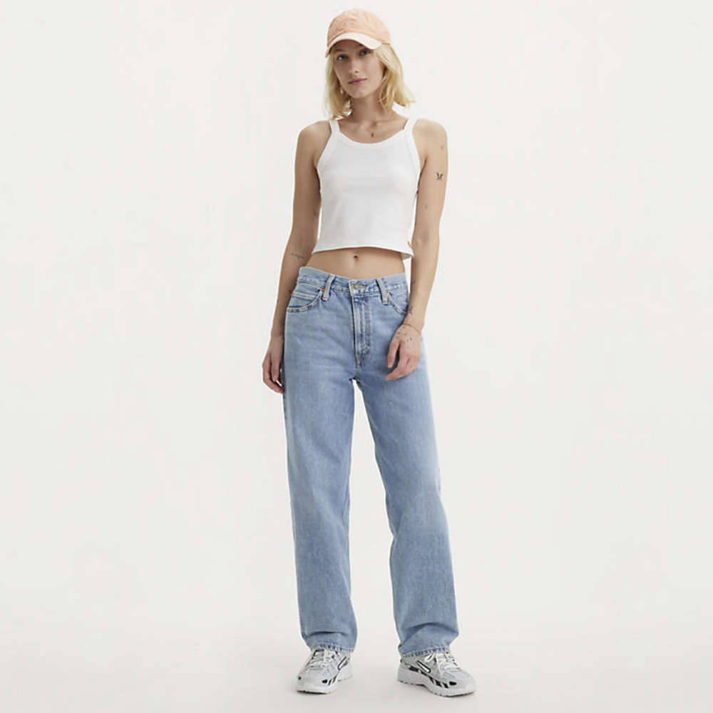 Levi's women's Dad Jean is available to shop at Harbour Thread in the worn in light wash Far And Wide. 