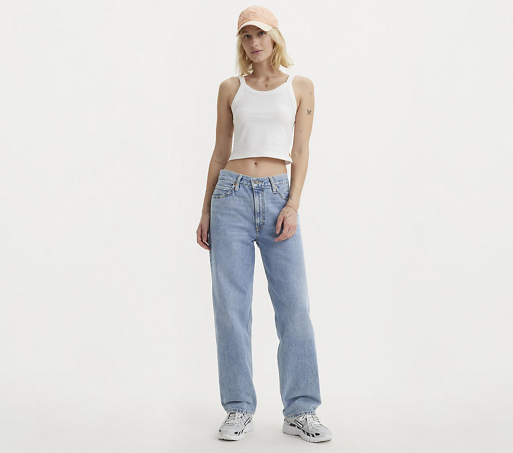 Levi's women's Dad Jean is available to shop at Harbour Thread in the worn in light wash Far And Wide. 