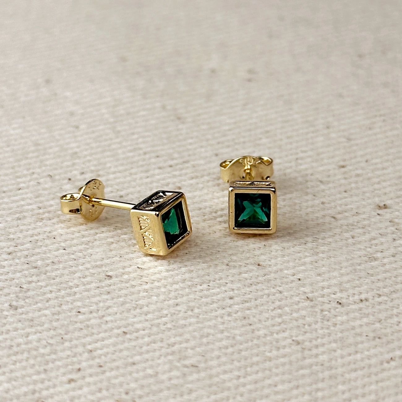 Shop the 18k Gold Filled Colored Square Stud Earrings with Detailed Bezel by GoldFi at Harbour Thread