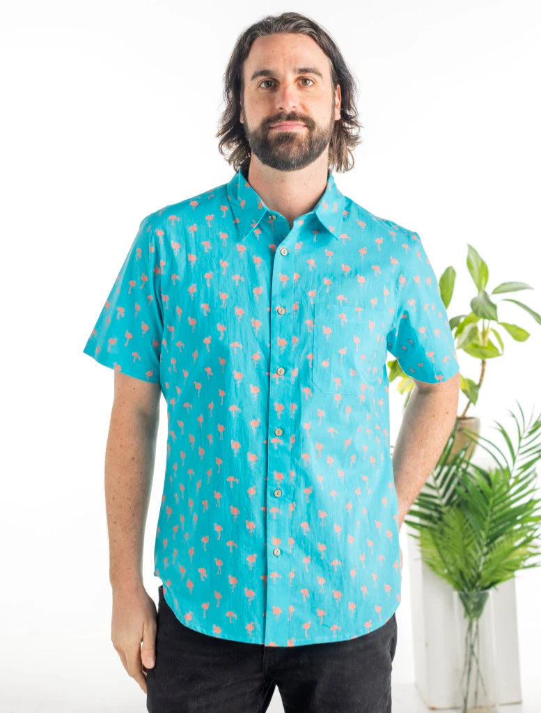 The Flamingo Short Sleeve Button Up Shirt by One World Brothers