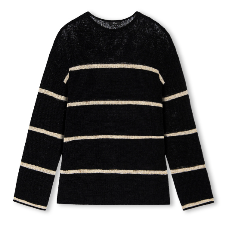 Women's black sweater with white stripes