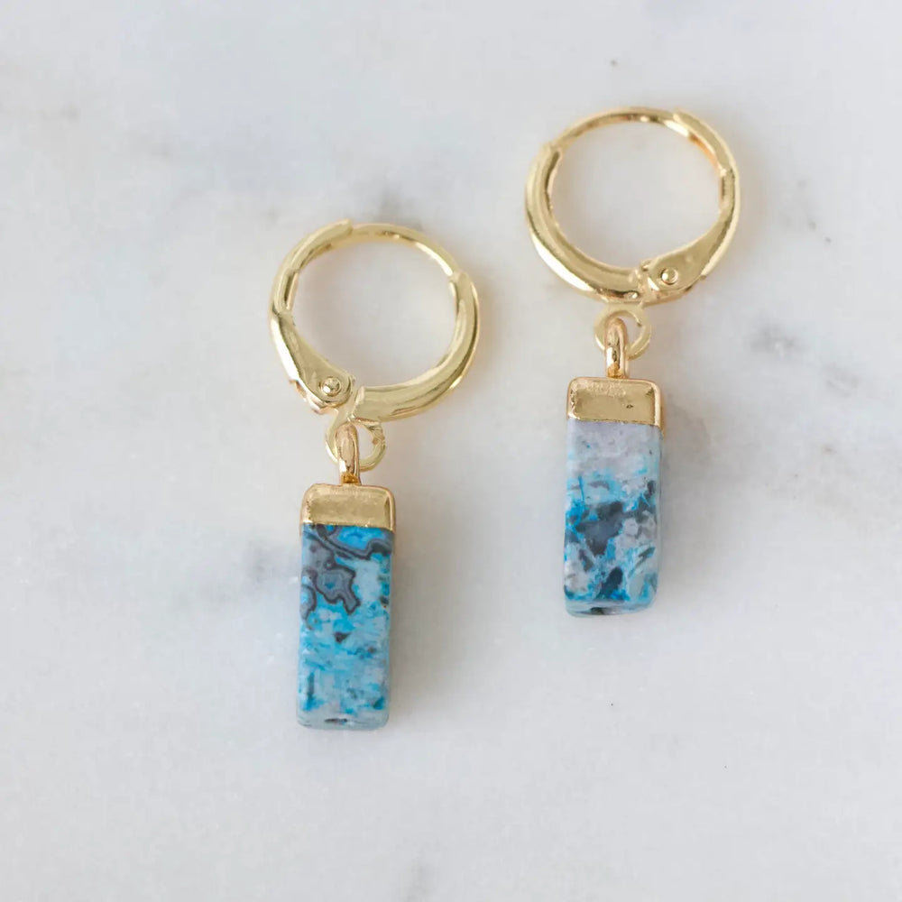 Mesa Blue's Rectangle Apatite Stone Huggie Earrings