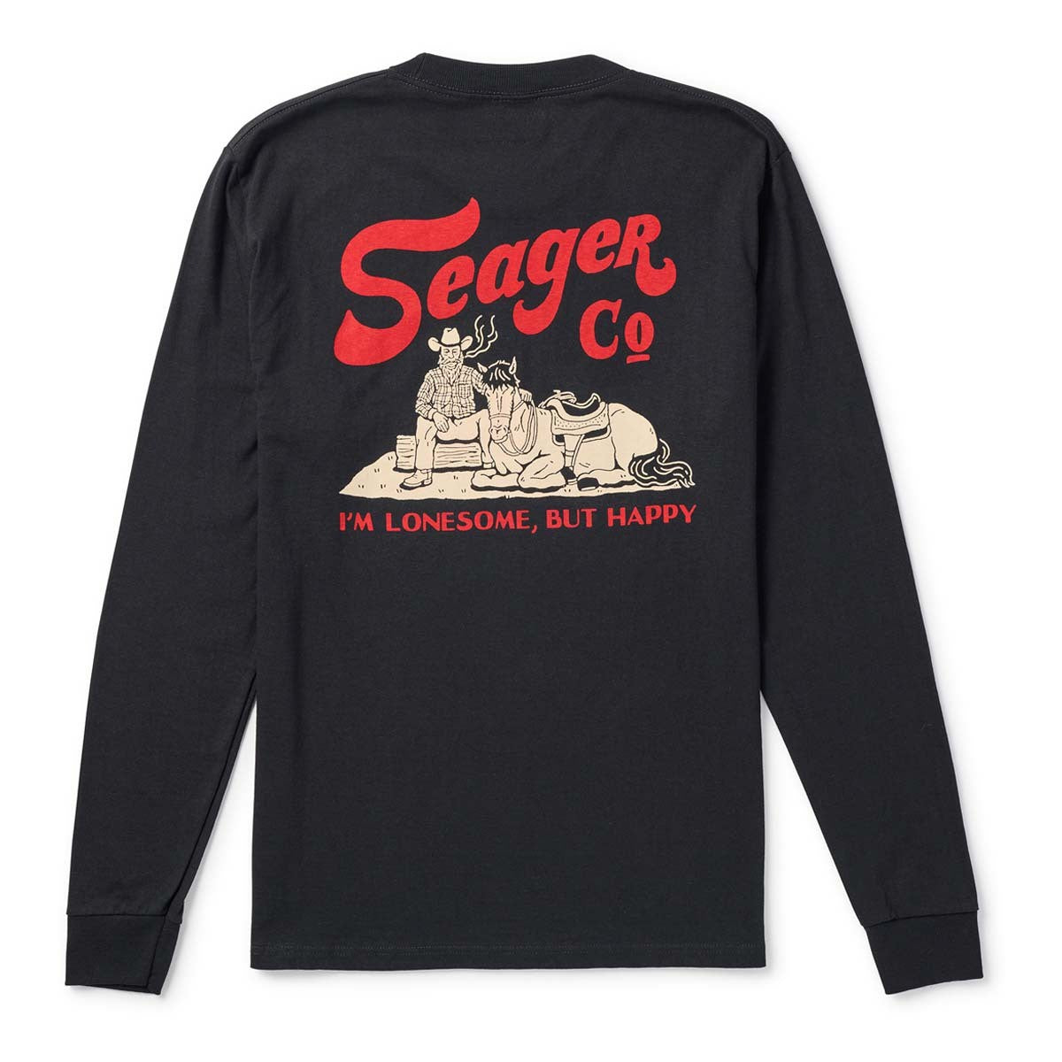 Black long-sleeve shirt with red and white Seager graphic