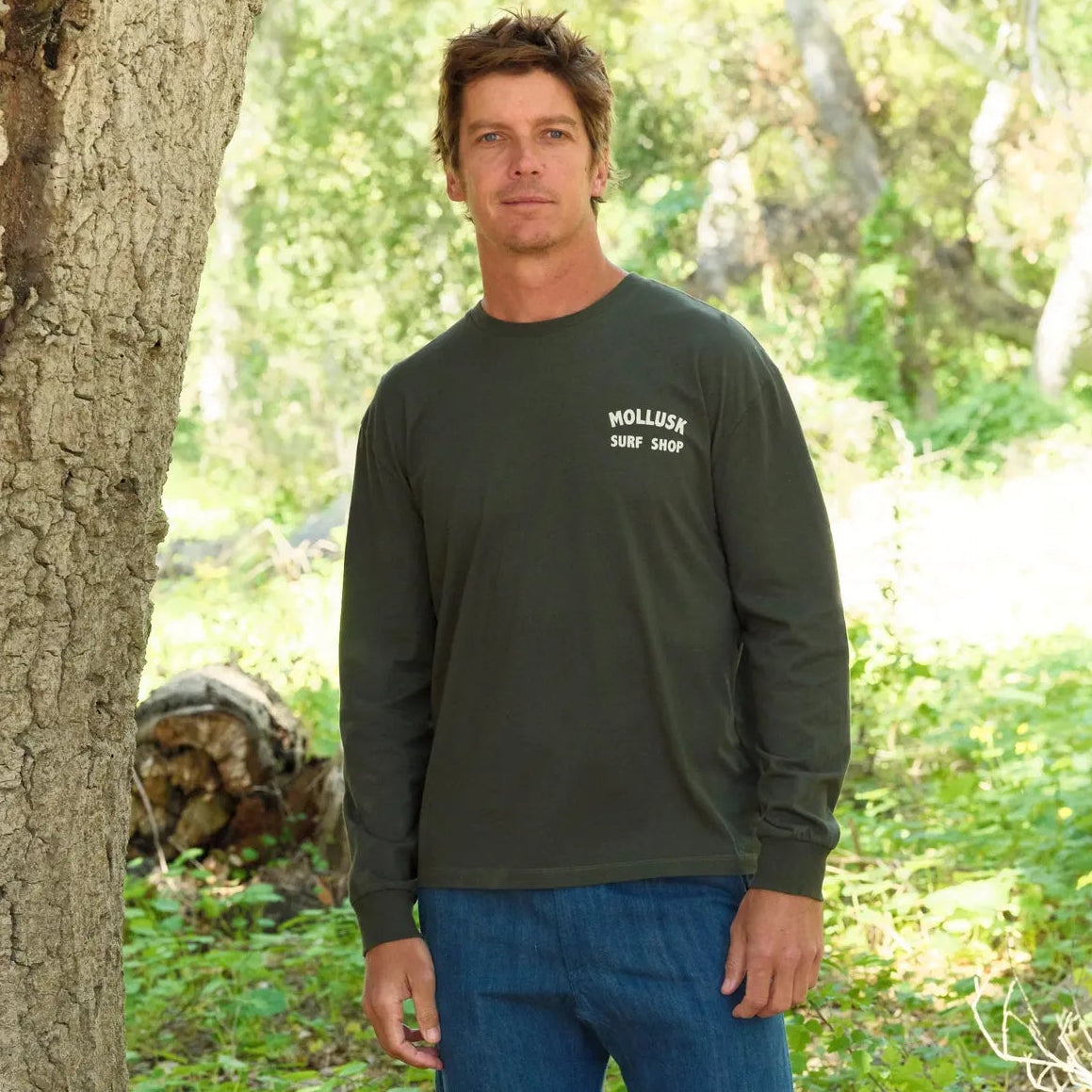 Mollusk Shop Long Sleeve Men's Graphic Tee in Dark Rover Green