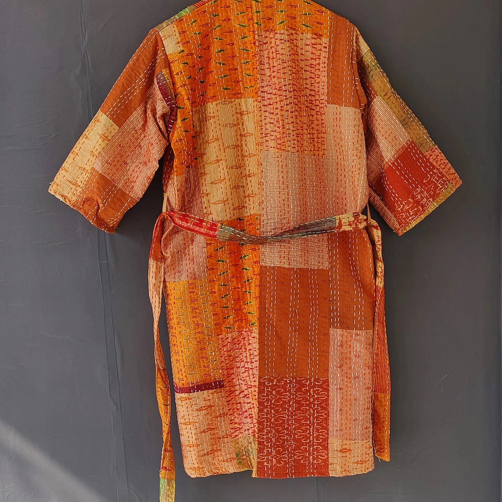 The versatile Orange Patchwork Kantha Quilted Kimono.