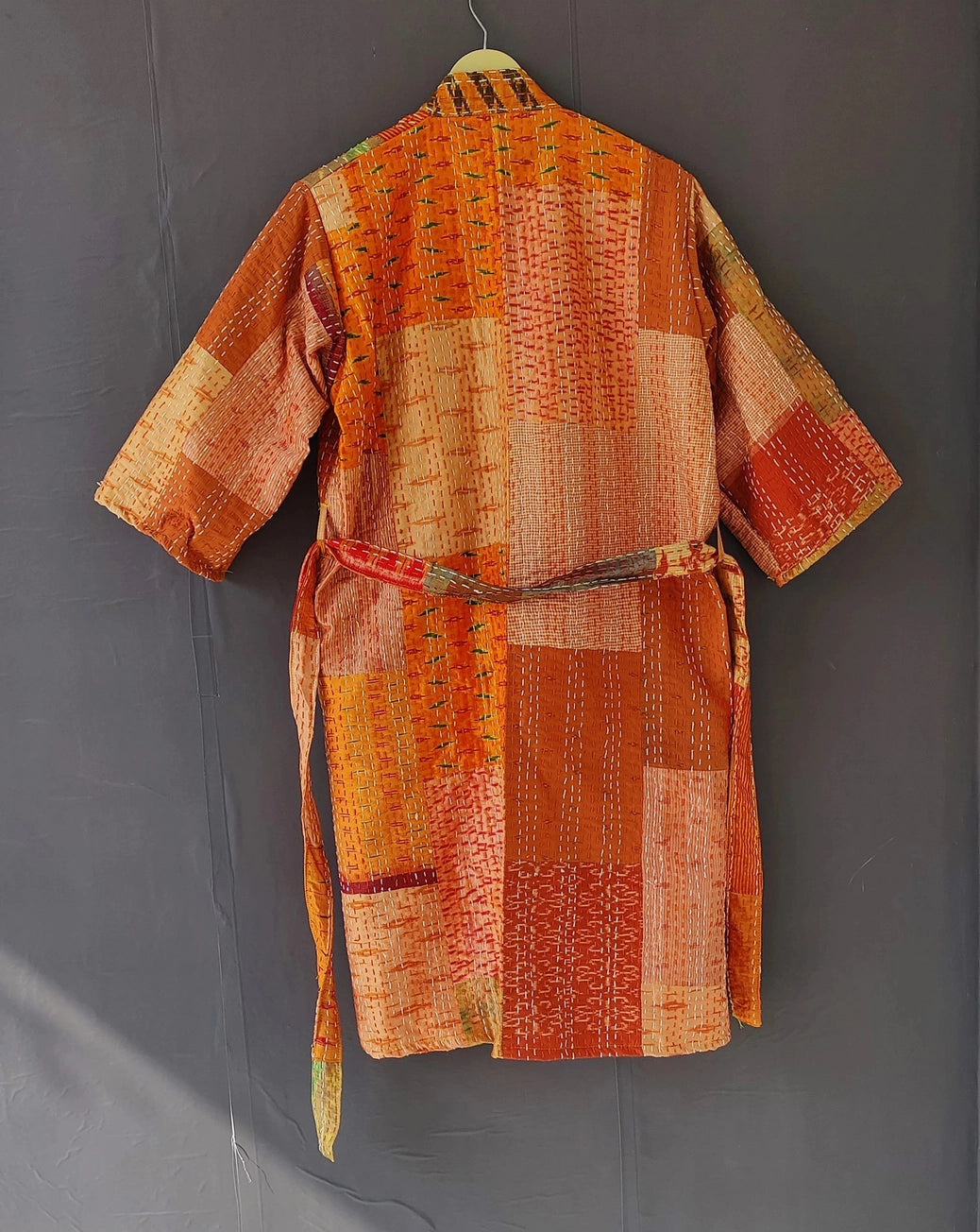 The versatile Orange Patchwork Kantha Quilted Kimono.