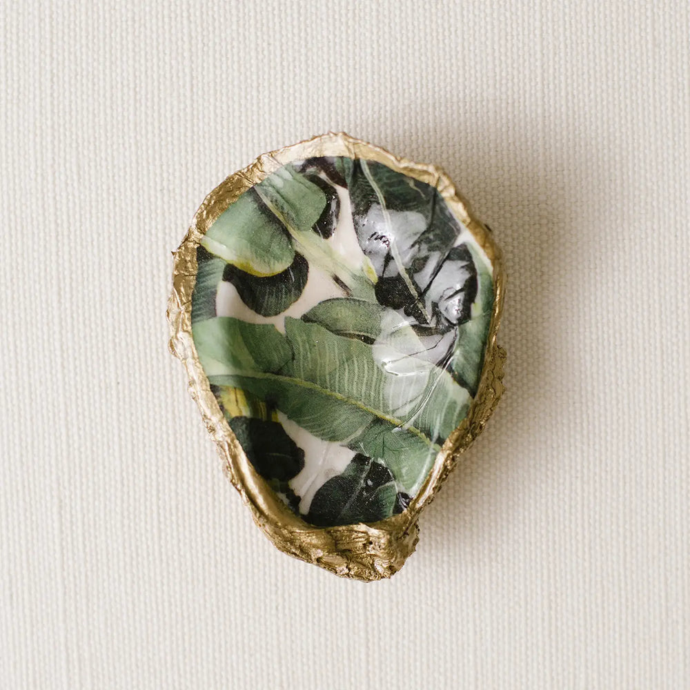 The Banana Leaf Decoupage Oyster Jewelry Dish by Grit and Grace Studio