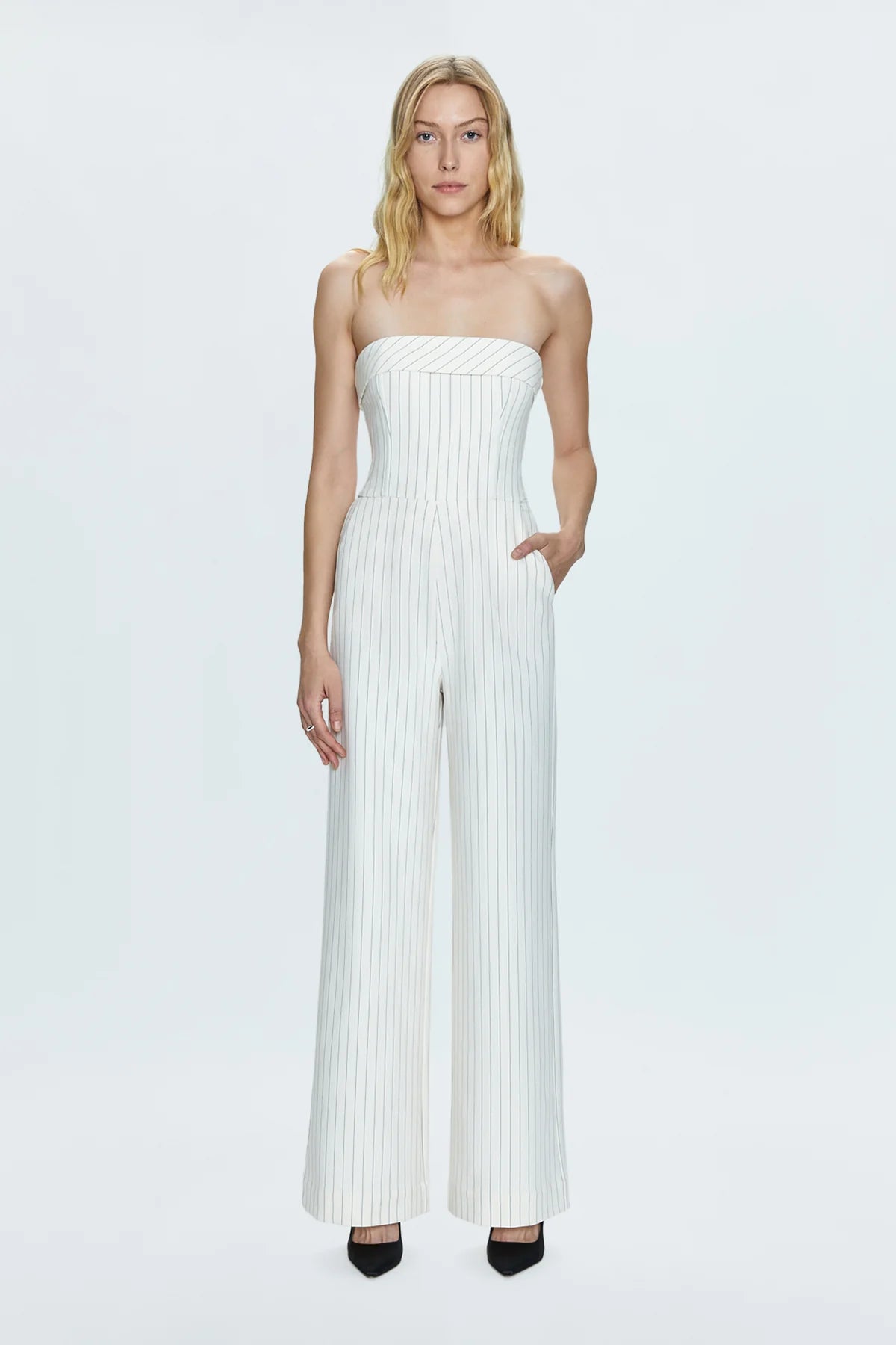 PISTOLA's Valentina Polished Jumpsuit in the color Le Blanc Pinstripe