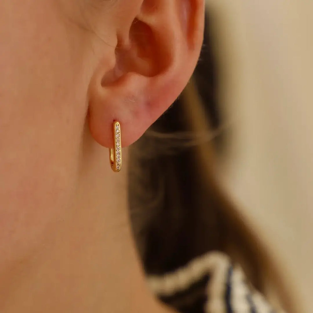 
                      
                        Small rectangular hoops adorned with CZ stones
                      
                    