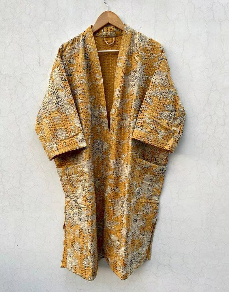 Front view of the Beaches Cotton Kantha Kimono