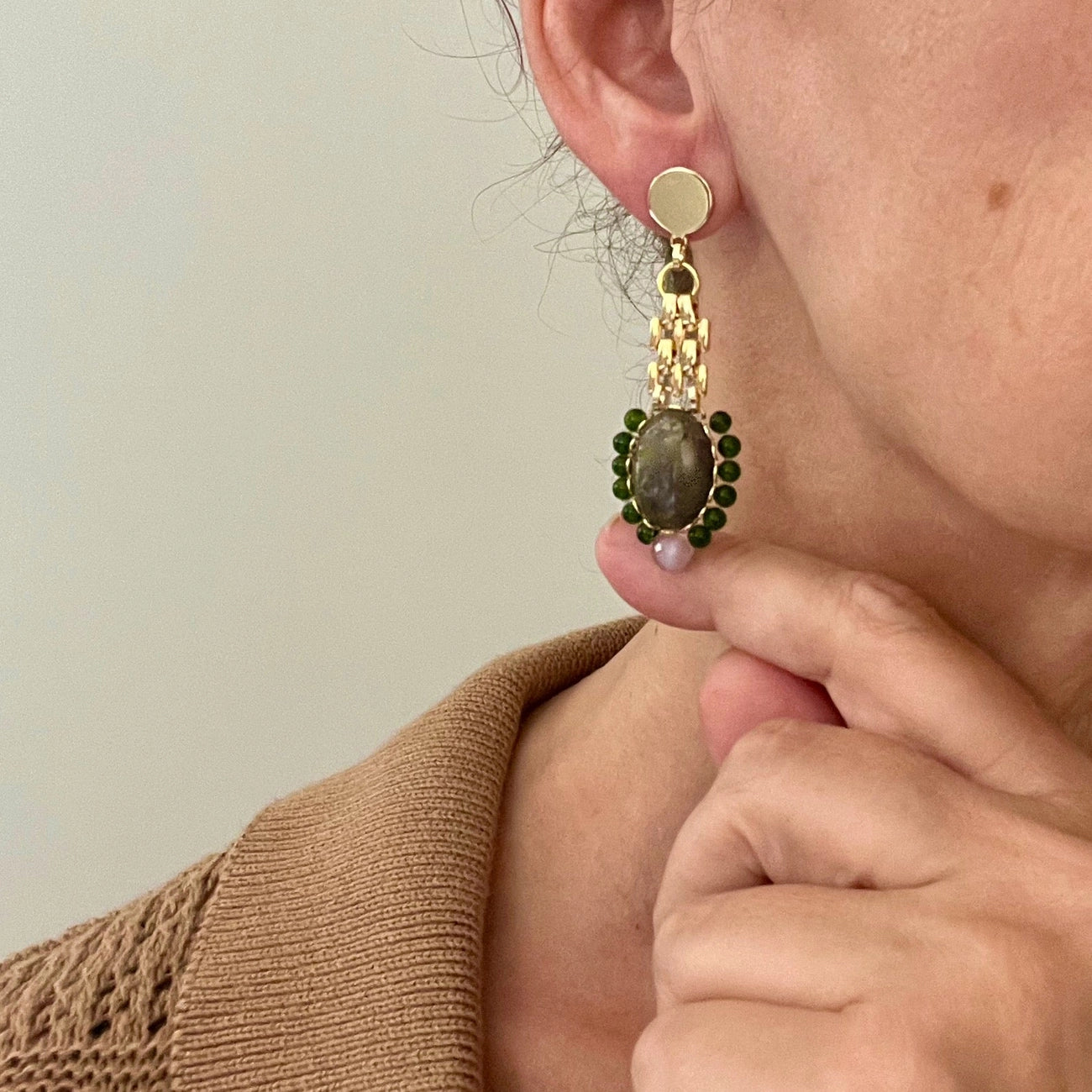 The Sandrine France Studio Nadia Earrings are handmaid in NYC and are available to shop at Harbour Thread