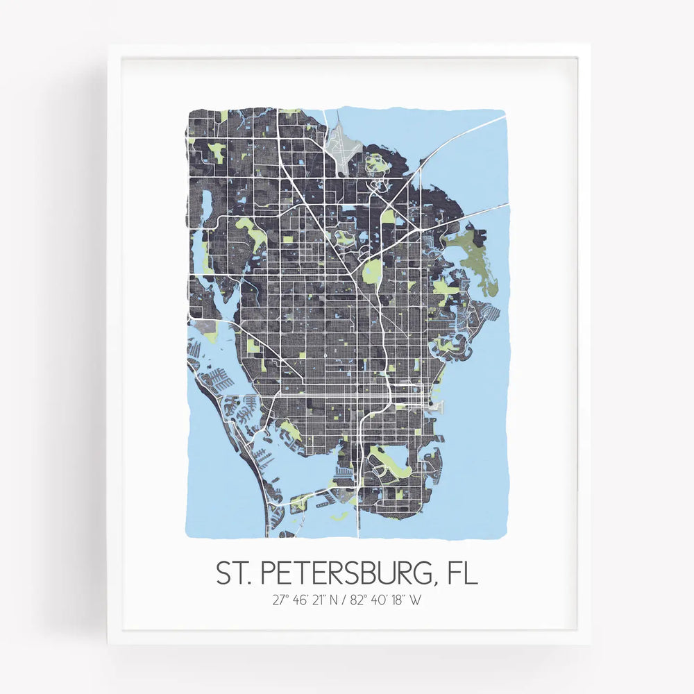 
                      
                        The St. Petersburg Florida Map Prints by Sparks House Co. in the color grey
                      
                    