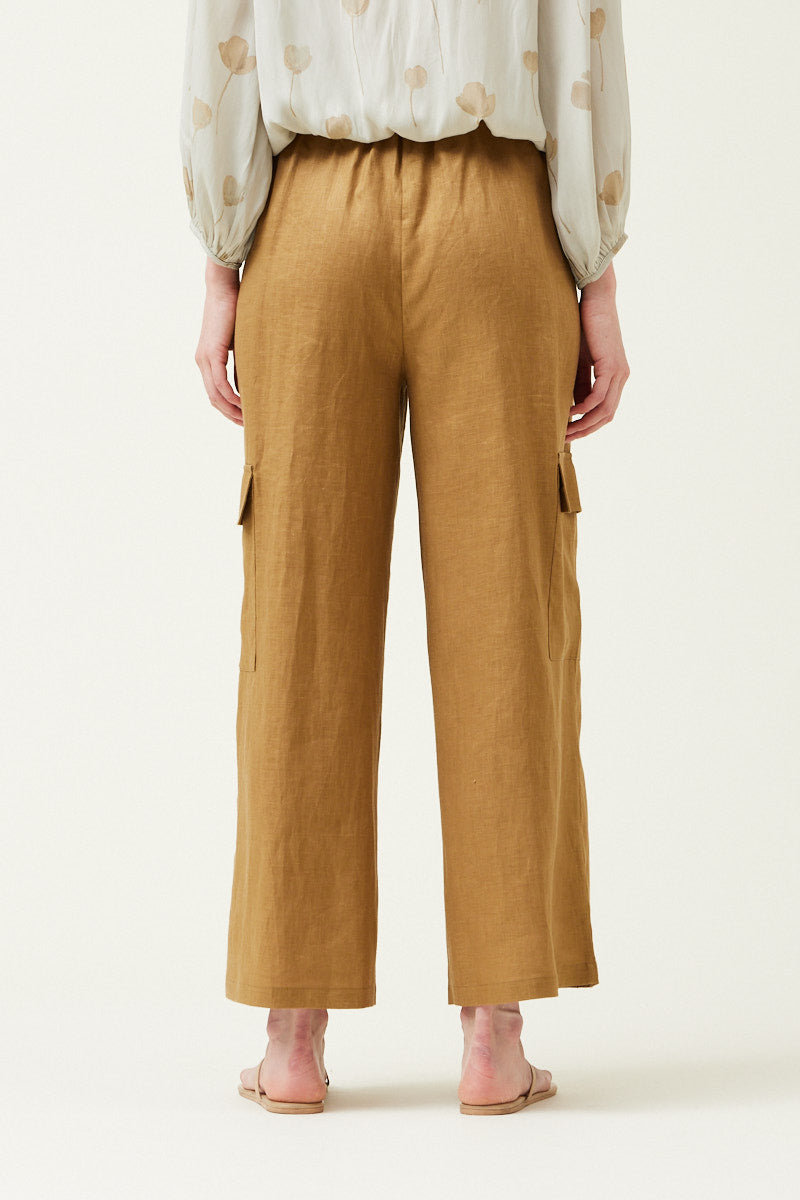 Load image into Gallery viewer, Carlton Linen Cargo Pants - Brown Olive
