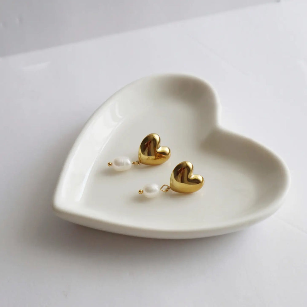 The Valentina Pearl Drop Heart Earrings by Jessa Jewelry at Harbour Thread