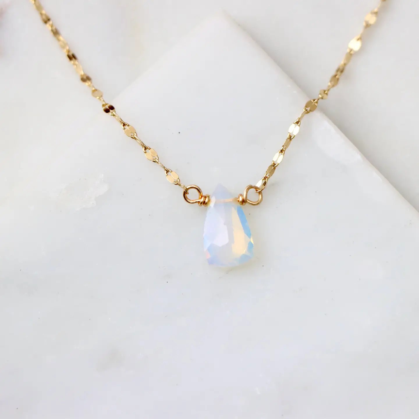 Pendant detail on the Opalite Necklace by Mesa Blue