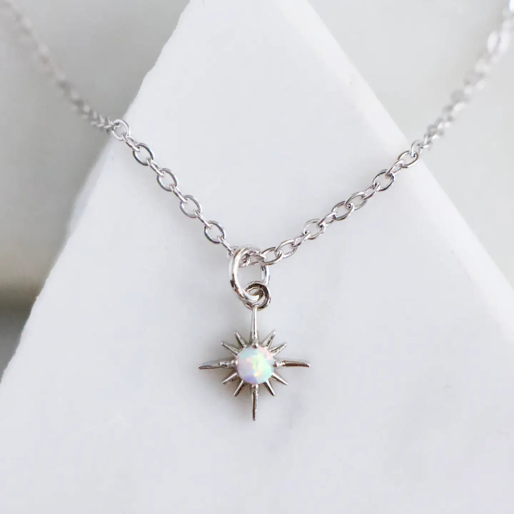 Design detail on the Opal Silver North Star Necklace by Mesa Blue