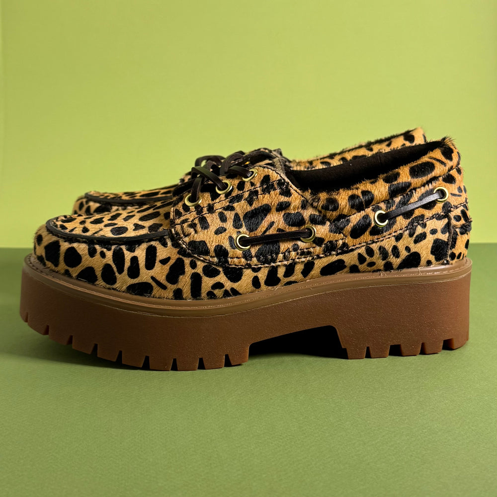 Women's animal print boat shoes with platforms at Harbour Thread. 