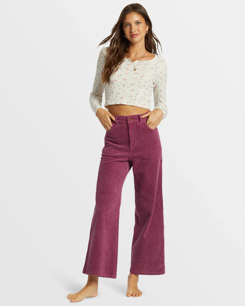 The dark pink Be Free Corduroy Pants by Billabong in the color Blackberry