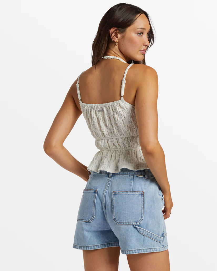 Back view of Billabong's Free Flow Shirred Tank Top in the color Salt Crystal