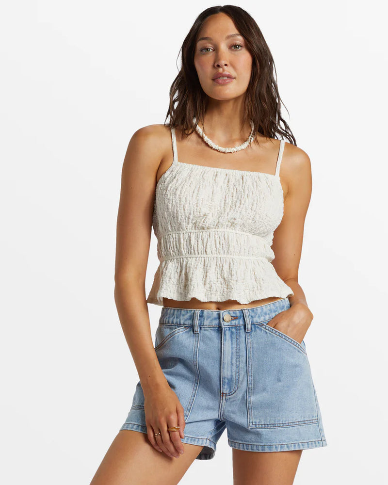 
                      
                        Billabong's Free Flow Shirred Tank Top in the color Salt Crystal
                      
                    