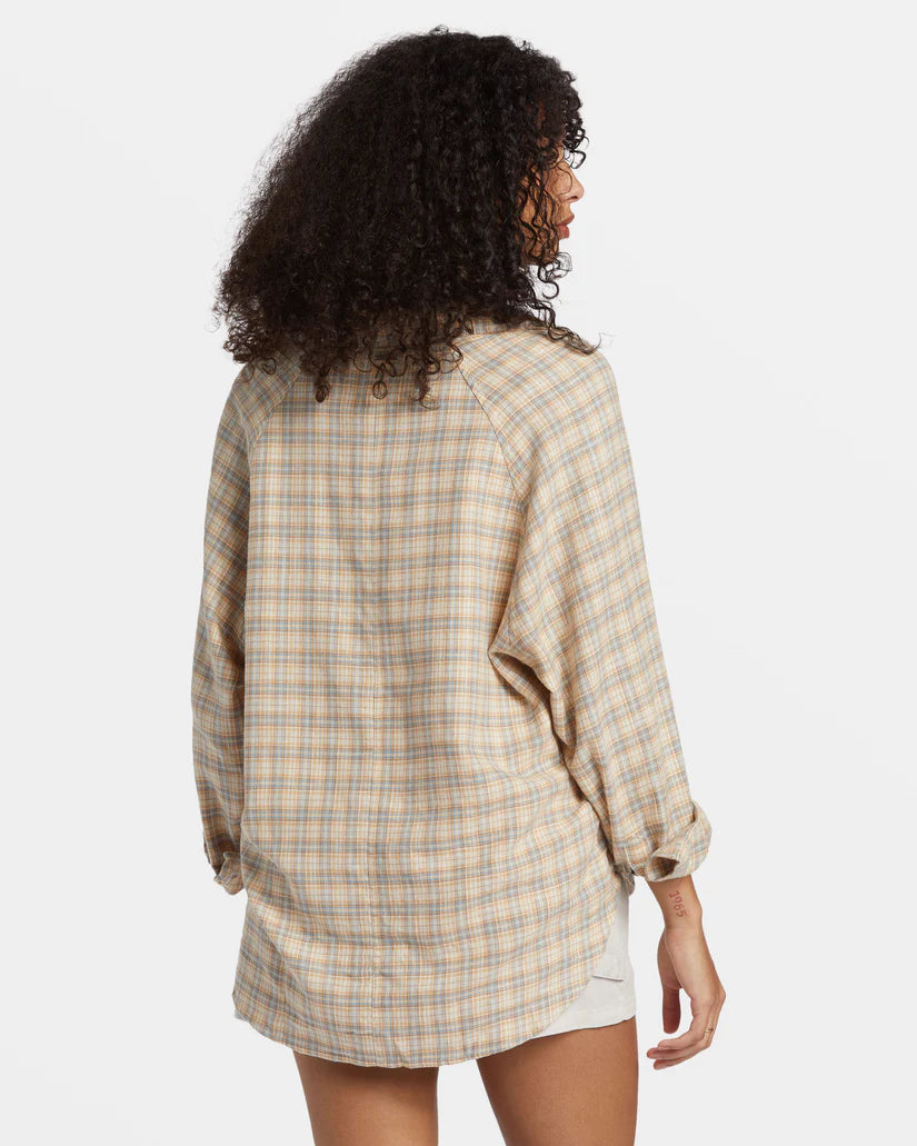 Back view of the Western Sky Plaid Best Time Long Sleeve Shirt by Billabong